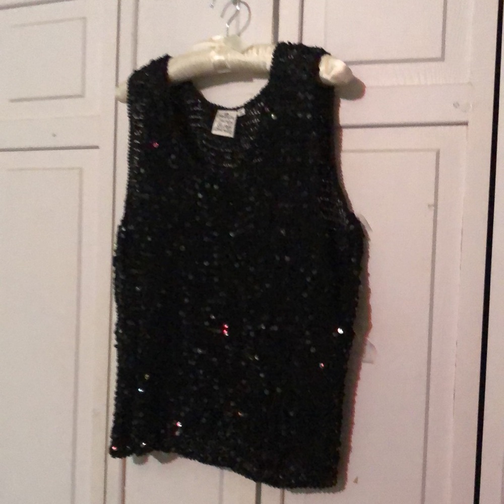 Black semi sheer sequin tee